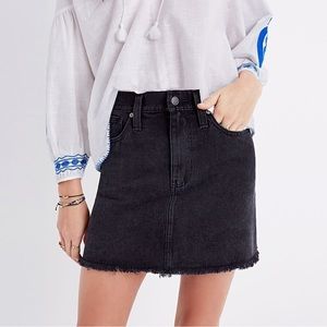 MADEWELL McCarren Raw-Hem Denim Jean Skirt in Washed Black